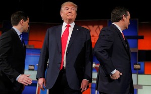 Marco Rubio, Donald Trump and Ted Cruz at the first Republican debate.